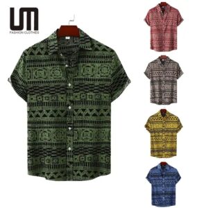 Retro Summer M Retro Summer Men s Casual Short Sleeve Printed Loose Tops Beach Holiday Shirtsen s Casual Short Sleeve Printed Loose Tops Beach Holiday Shirts - Image 3