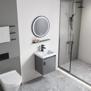 China Space Aluminum Wholesale Contemporary Grey Bathroom Floor Cabinet Double Doors Storage Cupboard - Image 7