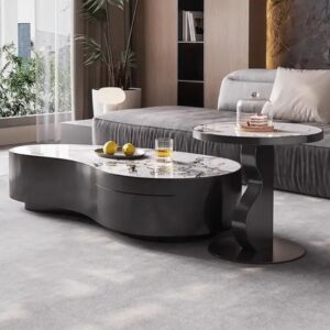 Light Luxury Allotype Coffee Table Home Living Room Small Apartment Stainless Steel Designer Rock Plate Coffee Table - Image 3