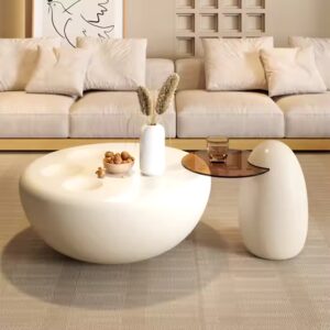 Modern Simple Home Cream Wind Living Room Coffee Table Set with Cat's Paw Lacquer Glass Top Light Luxury Center Table - Image 3