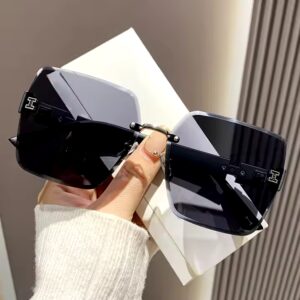 Rimless Double Color Gradient High-end Women's Driving Sunglasses, Fashionable And Trendy Sun Shades Glasses UV400 - Image 4