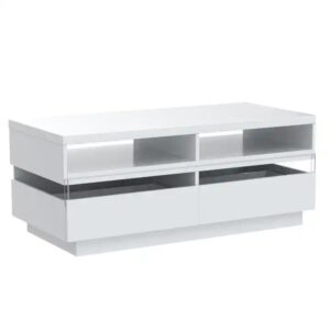 modern high glossy white coffee table with led lights contemporary rectangle design living room furniture 2 tiers - Image 4