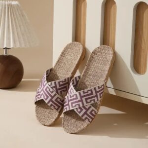 Chinese Classical Design Summer Linen Slippers Soft Wearing Breathable Womens Slippers Sandals - Image 5
