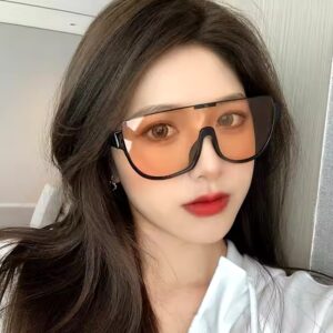 DL GLASSES Factory stock half frame one piece sunglasses orange shade glasses for women Wholesale Oversized UV400 Oculos eyewear - Image 4