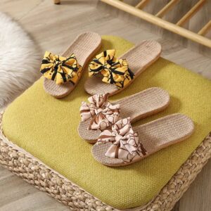 Bow Linen Slippers Couples Home Vacation Simple Linen Slippers Women's Four Seasons Sandal Slippers - Image 7