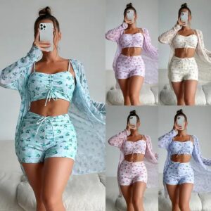 Wholesale Girls 3 Pieces Printing High Quality Bikini Swimwear Beachwear Cover Up Luxury Women's Swimwear 2024 - Image 3