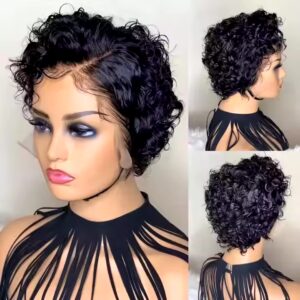 New Natural Black Short Curly Pixie Wig Aligned Raw Virgin Pixie Cut Wigs Human hair wig chemical fiber hair cover - Image 4