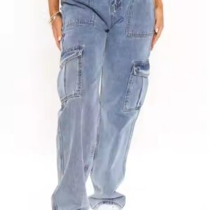 Casual High Waist Classic pocket Trousers Wide Leg Pant Denim Women Jeans baggy boyfriend jeans cargo pants jeans women - Image 4