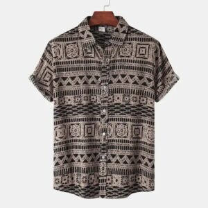 Retro Summer M Retro Summer Men s Casual Short Sleeve Printed Loose Tops Beach Holiday Shirtsen s Casual Short Sleeve Printed Loose Tops Beach Holiday Shirts - Image 5