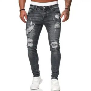 Men's Vintage Distressed Straight Cut Pencil Pants Custom Logo Breathable Zipper Design Washed Print Wholesale - Image 5