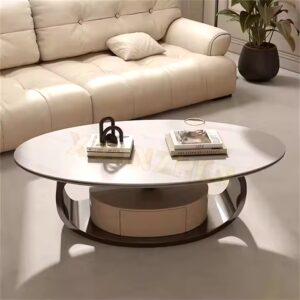 Home furniture living room table round oval modern center table luxury stainless steel smart marble coffee tables with drawer - Image 6