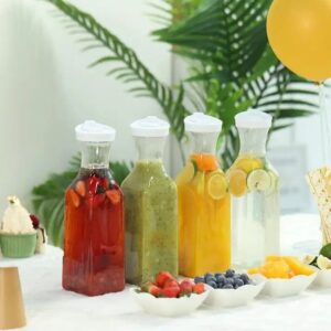 Clear Plastic Beverage Bottle Pitcher Square Base Juice Milk Containers Water Carafe with Flip Top Lid - Image 6