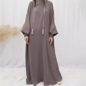 Muslim solid color good quality islamic jilbab wholesale women abaya muslim dresses with hijab and hoodie batwing sleev - Image 3