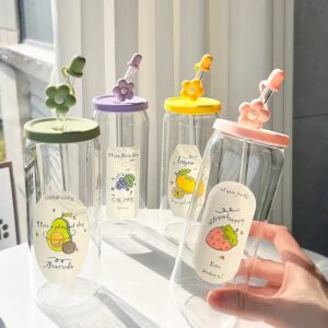 Straw glass cup with lid large capacity drinkware water portable coffee cup heat-resistant gift juice water glass cup - Image 1