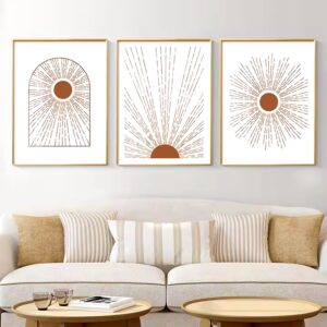 Boho wall art stretched Canvas frame 3 piece Geometric Nature Illustrations Line Modern art Print painting for Living Room decor - Image 5