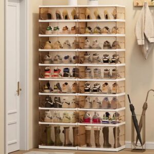 Double Rows 6 Tiers One-Piece Collapsible Shoe Storage Cabinet Plastic Transparent Folding Shoe Cabinet With Magnet - Image 5