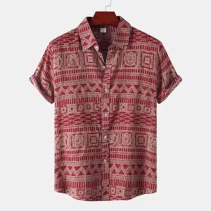 Retro Summer M Retro Summer Men s Casual Short Sleeve Printed Loose Tops Beach Holiday Shirtsen s Casual Short Sleeve Printed Loose Tops Beach Holiday Shirts - Image 4