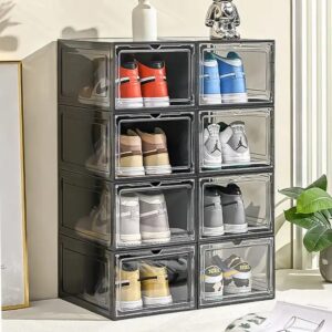 Single-Tier Grey Transparent Shoe Cabinet Plastic Living Room Shoes Organizer with Magnet Stackable Shoes Boxes - Image 3