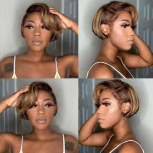Ombre Short Bob Pixie Cut Wig Straight Human Hair Wigs 13x4 Transparent Lace Highlight Straight Pixie Cut Wig - Image 4