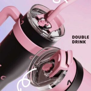 Fashion Black Pink Stainless Steel Thermos Cup Insulated Large Coffee Cup Straw Mug 40oz Tumbler with Handle for Car Travel - Image 6