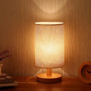 Bedside Table Lamp - Modern Nightstand Lamp with Linen Fabric Shade Wooden Desk Lamps for Bedrooms, Office - Image 7