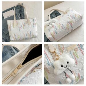 New Large Canvas Tote Bags for Woman Kawaii Cute Woman's Handbags Fashion Rain Bow Color Bags for Commuting - Image 4