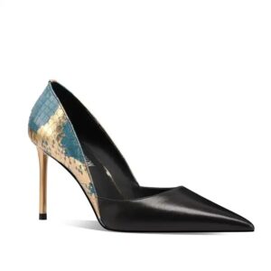 Black Blue Snake Skin Pointed Stiletto Heel Toe High Heel Sandals Pumps Women Shoes - Image 1