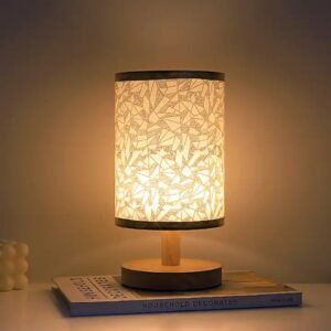 Bedside Table Lamp - Modern Nightstand Lamp with Linen Fabric Shade Wooden Desk Lamps for Bedrooms, Office - Image 3