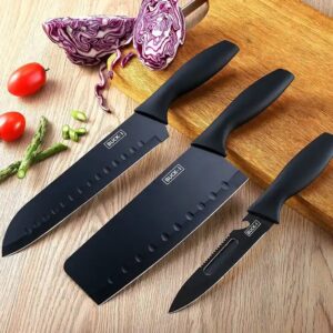 7 Pieces Black Kitchen Knife Set Professional Kitchen Chef Knives Set with Cutting Board - Image 5