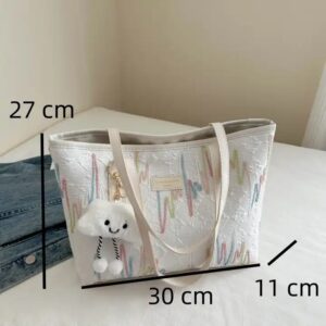 New Large Canvas Tote Bags for Woman Kawaii Cute Woman's Handbags Fashion Rain Bow Color Bags for Commuting - Image 3