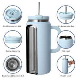 Double Wall Vacuum Insulated 50oz 64oz Stainless Steel Tumbler With Handle Lid Straw - Image 6