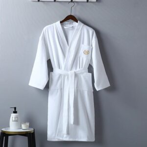 Luxury Hotel White Cutpile Velvet Bathrobe Terry Cloth Spa Robe Cotton Hotel Bathrobe - Image 3