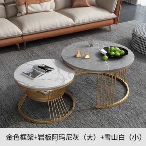 simple white metal stone gold luxury nordic round modern marble top coffee tables nesting center table for living room set home - Image 5