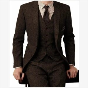 Herringbone Tweed Men Slim Fit Suits Winter Wool Fashion Groom Tuxedos New Design Blazer Vest Pants Men 3 Piece Suits - Image 4