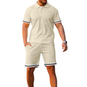 Solid Color men's Polo shirt lapel short-sleeved shorts sports casual summer men two piece set - Image 6