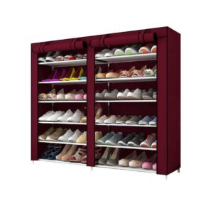 27-Pairs Portable Boot Rack Double Row Shoe Rack Covered Nonwoven Fabric 7-Tiers - Image 6