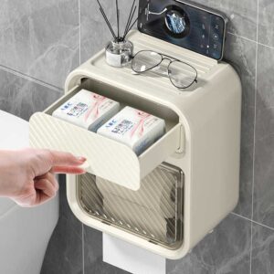 Wannuo Fashion Bathroom Tissue Boxes Waterproof Wall-mounted Tissue Storage Box Tissue Box with Punch-free Adhesive Wall Hook - Image 4