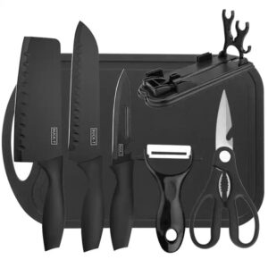 7 Pieces Black Kitchen Knife Set Professional Kitchen Chef Knives Set with Cutting Board - Image 1