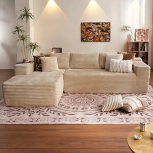 Vacuum Compressed Comfy Corduroy Fluffy Sofa Set Furniture Living Room Modular Couch Modern L Shape Sectional Sofa - Image 3