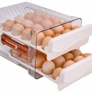 2 Drawers Egg Holder Storage Container With Freshness Timer For Refrigerator - Image 3