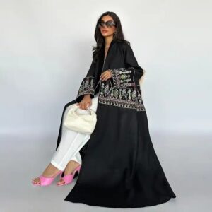 Saudi Abaya New Arrivals Embroidery Robe Abaya Pour Femmes Green Black Luxury - Image 4