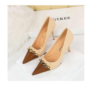 Autumn New Girl's Shoes Stiletto Thin Heels Color Matching Pointed Toe Metal Chain Decoration Women Pumps - Image 7