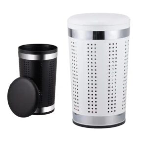 Laundry Basket Dirty Clothes Storage Round 46L Bathroom Laundry Hamper With Leather Lid - Image 4