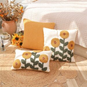Innermor Gold yellow mustard collection Autumn Floral flower leaf Farmhouse style Cotton embroidery luxury Pillowcase - Image 4