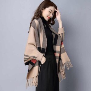 Popular girl's knit wraps shawls with sleeves classic plaid cloak winter warm pashmina wraps women poncho - Image 3