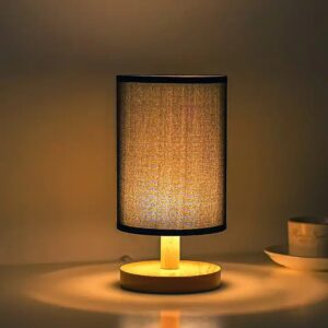 Bedside Table Lamp - Modern Nightstand Lamp with Linen Fabric Shade Wooden Desk Lamps for Bedrooms, Office - Image 6