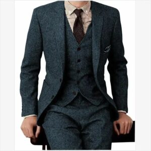 Herringbone Tweed Men Slim Fit Suits Winter Wool Fashion Groom Tuxedos New Design Blazer Vest Pants Men 3 Piece Suits - Image 3