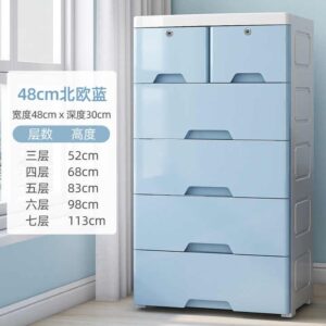Colorful Plastic Bedroom Clothes Filing Storage Stackable Wheels Cabinet With Pull-out Drawers - Image 3