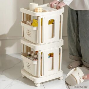 1-3 Layer Home Narrow Bathroom Organizer Movable Trolley Home Plastic Storage Rack With Wheel - Image 4