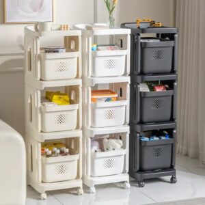 1-3 Layer Home Narrow Bathroom Organizer Movable Trolley Home Plastic Storage Rack With Wheel - Image 1